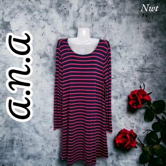 NWT!! Designer A.N.A Casual Striped Midi Dress - Picture 14 of 14